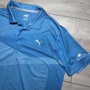 Puma Golf Mens L Alter Knit Jacquard Golf Polo Chicopee Woods Cup Logo Blue